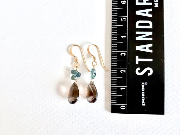 K14GF Smoky quartz and sapphire earrings. 第4張的照片