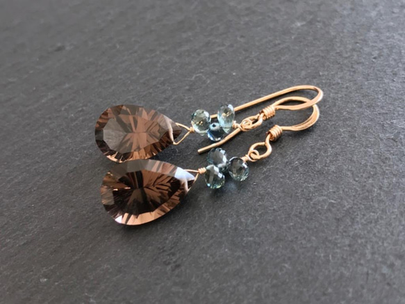 K14GF Smoky quartz and sapphire earrings. 第8張的照片