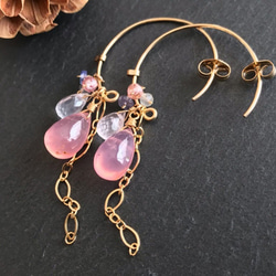 K14GF Deep Rose Quartz Earrings 第2張的照片