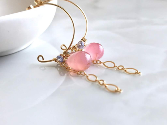 K14GF Deep Rose Quartz Earrings 第3張的照片