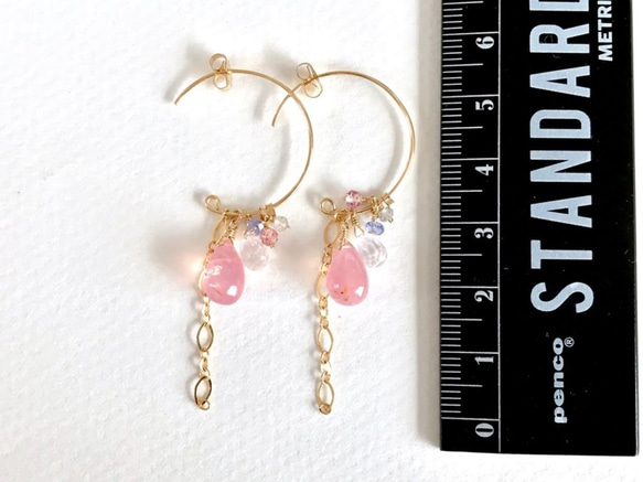 K14GF Deep Rose Quartz Earrings 第4張的照片