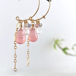 K14GF Deep Rose Quartz Earrings 第6張的照片