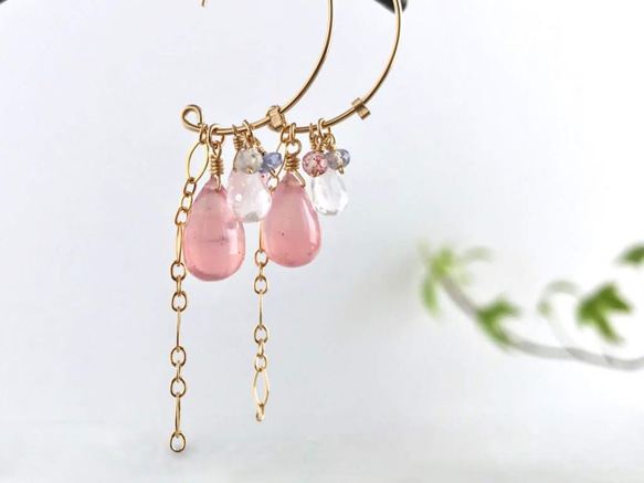 K14GF Deep Rose Quartz Earrings 第6張的照片