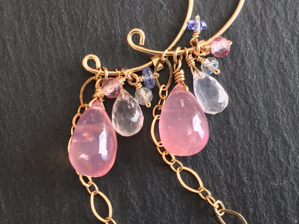 K14GF Deep Rose Quartz Earrings 第7張的照片