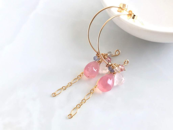 K14GF Deep Rose Quartz Earrings 第8張的照片