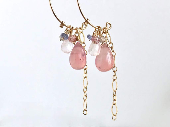 K14GF Deep Rose Quartz Earrings 第9張的照片