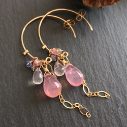 K14GF Deep Rose Quartz Earrings 第10張的照片