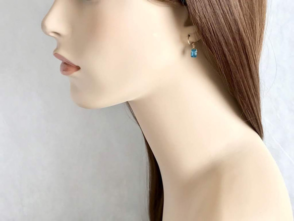 K14GF Swiss Blue Topaz Earrings 第5張的照片