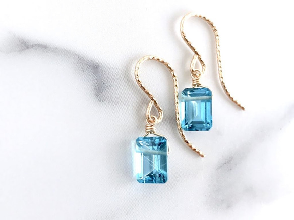 K14GF Swiss Blue Topaz Earrings 第7張的照片