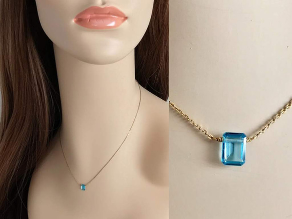 K14GF Swiss Blue Topaz Necklace 第5張的照片