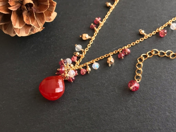 K14GF Red Orange Carnelian Necklace 第2張的照片