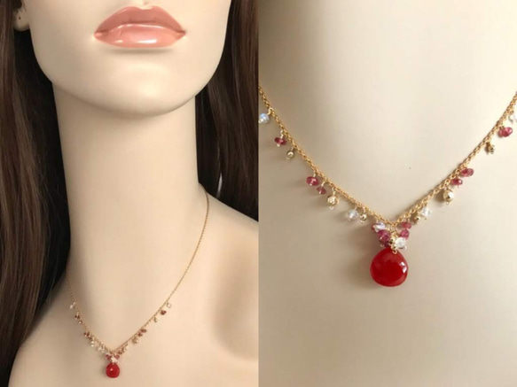 K14GF Red Orange Carnelian Necklace 第5張的照片