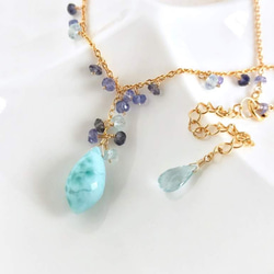 K14GF Large grain larimer and blue stone necklace 第6張的照片