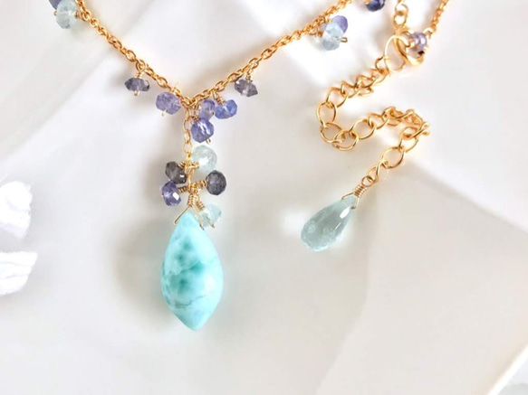 K14GF Large grain larimer and blue stone necklace 第10張的照片