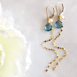 K14GF London blue topaz and long chain changeable earrings 第6張的照片