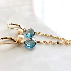 K14GF London blue topaz and long chain changeable earrings 第9張的照片