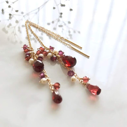 K14GF Garnet delicate American earrings 第3張的照片