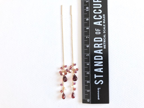 K14GF Garnet delicate American earrings 第4張的照片