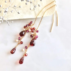 K14GF Garnet delicate American earrings 第8張的照片