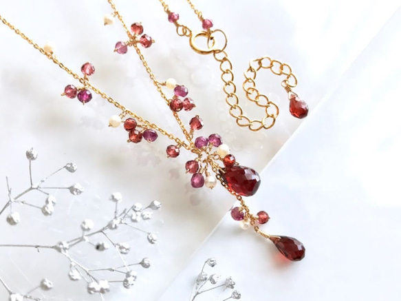 K14GF garnet delicate necklace 第1張的照片