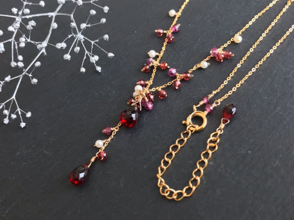 K14GF garnet delicate necklace 第2張的照片