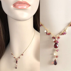 K14GF garnet delicate necklace 第5張的照片