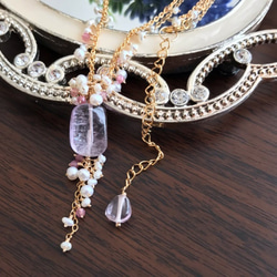 K14GF Kunzite and freshwater pearl necklace 第2張的照片