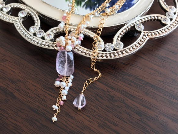 K14GF Kunzite and freshwater pearl necklace 第2張的照片