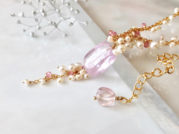 K14GF Kunzite and freshwater pearl necklace 第3張的照片