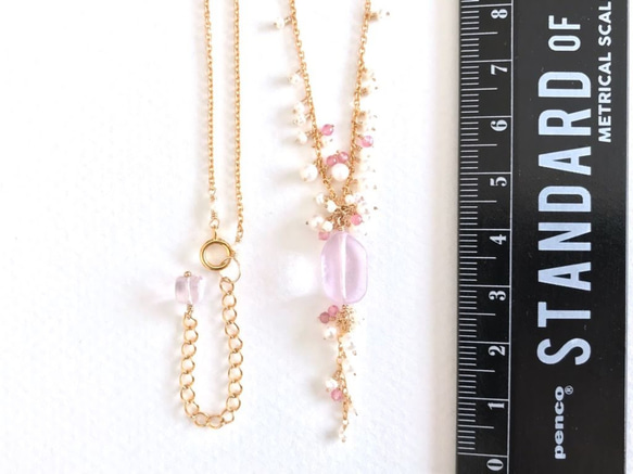 K14GF Kunzite and freshwater pearl necklace 第4張的照片