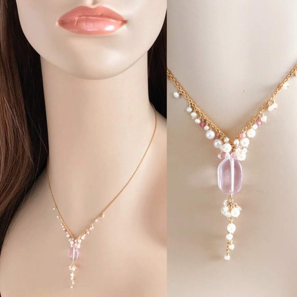 K14GF Kunzite and freshwater pearl necklace 第5張的照片