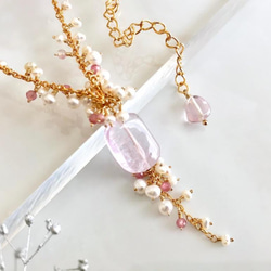 K14GF Kunzite and freshwater pearl necklace 第6張的照片