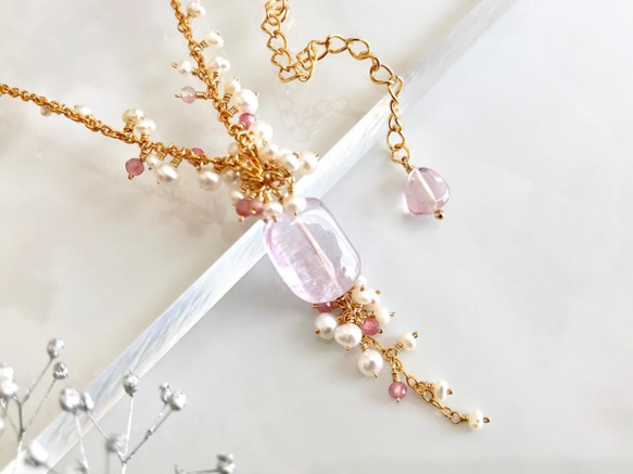 K14GF Kunzite and freshwater pearl necklace 第6張的照片