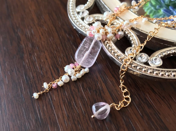 K14GF Kunzite and freshwater pearl necklace 第7張的照片