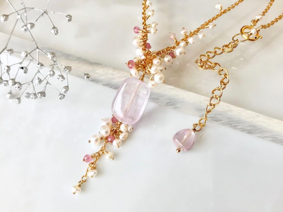 K14GF Kunzite and freshwater pearl necklace 第8張的照片