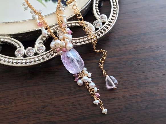 K14GF Kunzite and freshwater pearl necklace 第9張的照片