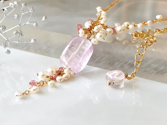 K14GF Kunzite and freshwater pearl necklace 第10張的照片