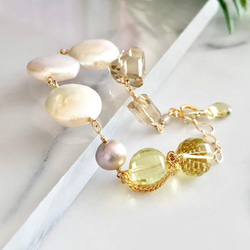 K14GF coin pearl and champagne/lemon quartz bracelet 第3張的照片