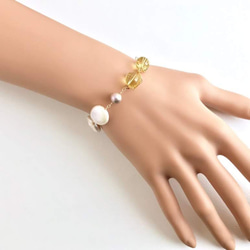 K14GF coin pearl and champagne/lemon quartz bracelet 第5張的照片