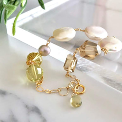K14GF coin pearl and champagne/lemon quartz bracelet 第8張的照片