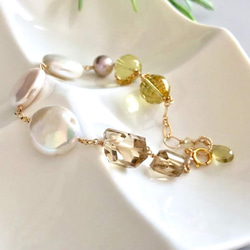 K14GF coin pearl and champagne/lemon quartz bracelet 第9張的照片