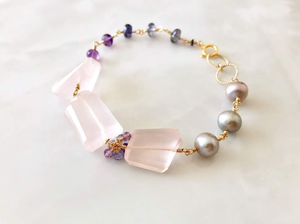 K14GF Rose quartz and Iolite · Amethyst bracelet 第1張的照片