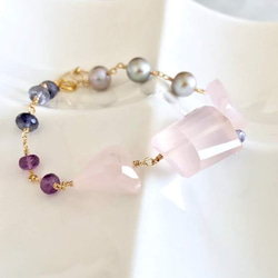 K14GF Rose quartz and Iolite · Amethyst bracelet 第3張的照片