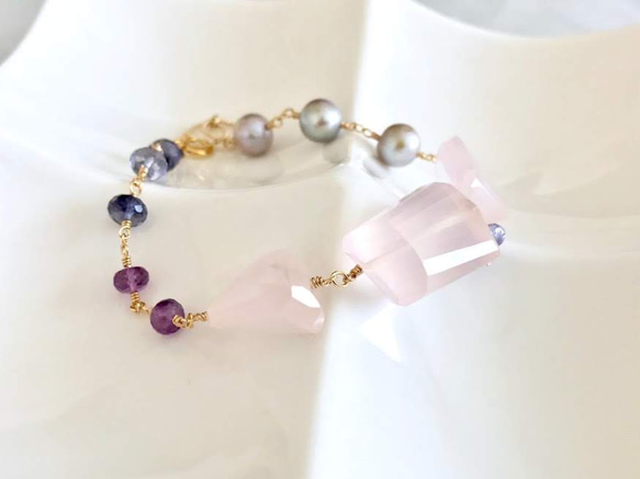 K14GF Rose quartz and Iolite · Amethyst bracelet 第3張的照片