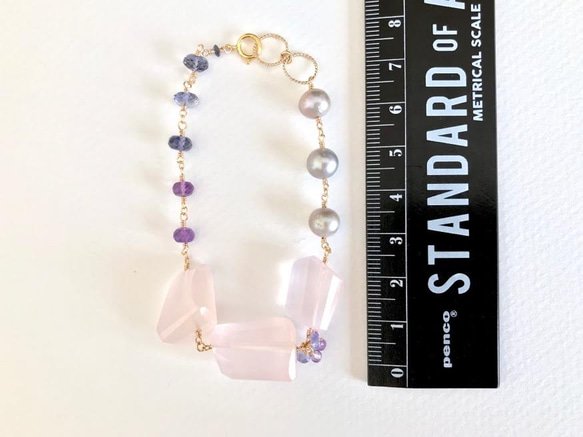 K14GF Rose quartz and Iolite · Amethyst bracelet 第4張的照片