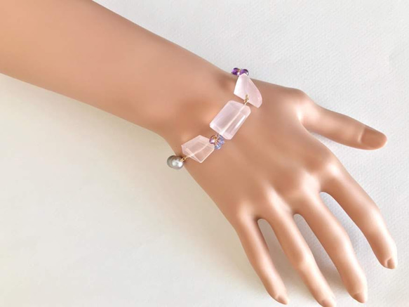 K14GF Rose quartz and Iolite · Amethyst bracelet 第5張的照片