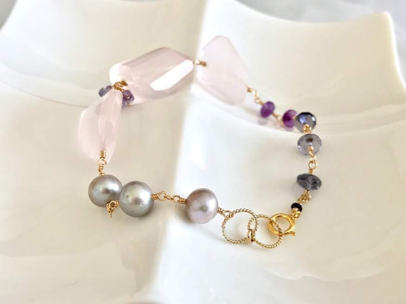 K14GF Rose quartz and Iolite · Amethyst bracelet 第9張的照片