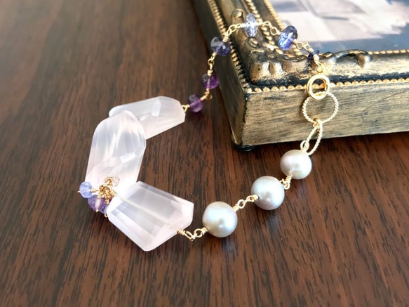 K14GF Rose quartz and Iolite · Amethyst bracelet 第10張的照片