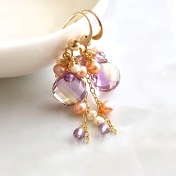 K14GF Ametrine and freshwater pearl earrings 第1張的照片