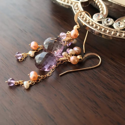 K14GF Ametrine and freshwater pearl earrings 第2張的照片